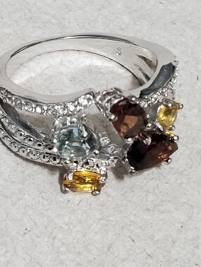Multi-Gemstone Silver Ring with Yellow and Brown Stones